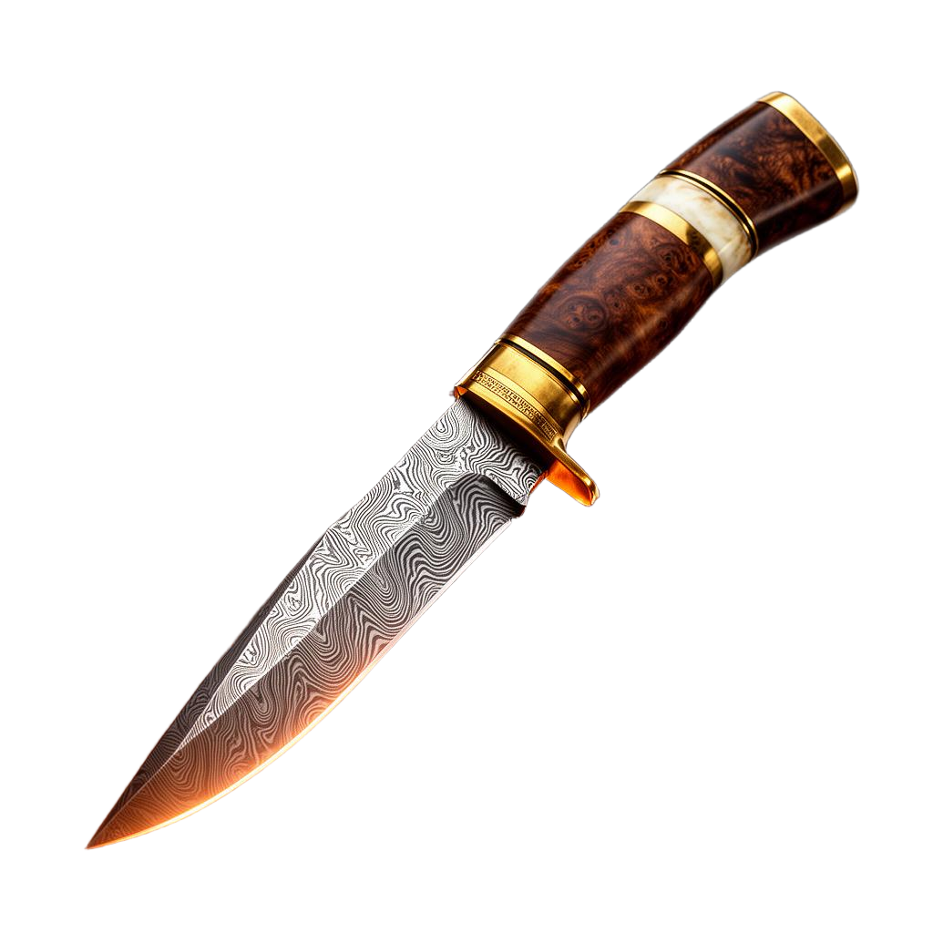 Handcrafted Damascus steel knife with burl wood handle